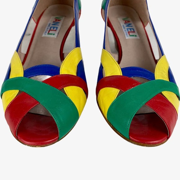 VAN ELI Women's Size 9M Sandals Peep Toe Primary Colors Low Heels Made in Italy - Picture 7 of 12